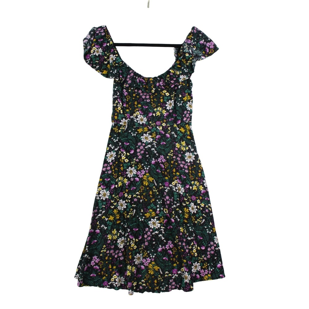 Old Navy Womens Floral Ruffle Cap Sleeve Fit & Flare Dress Black Small 1166
